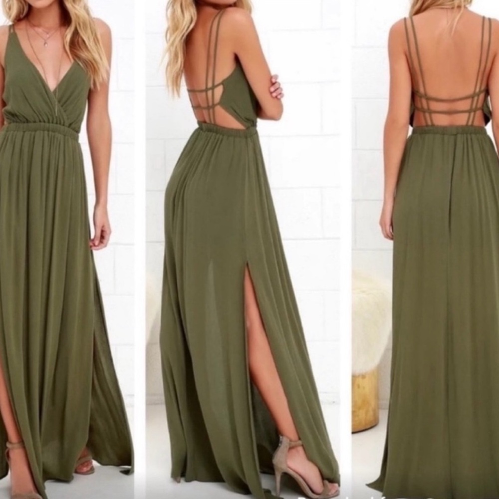 Lulus Green Maxi Dress with Strappy Back- Size Small